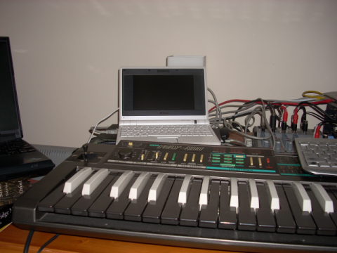 note the wee joystick on the left Detail of studio showing Korg and Eee